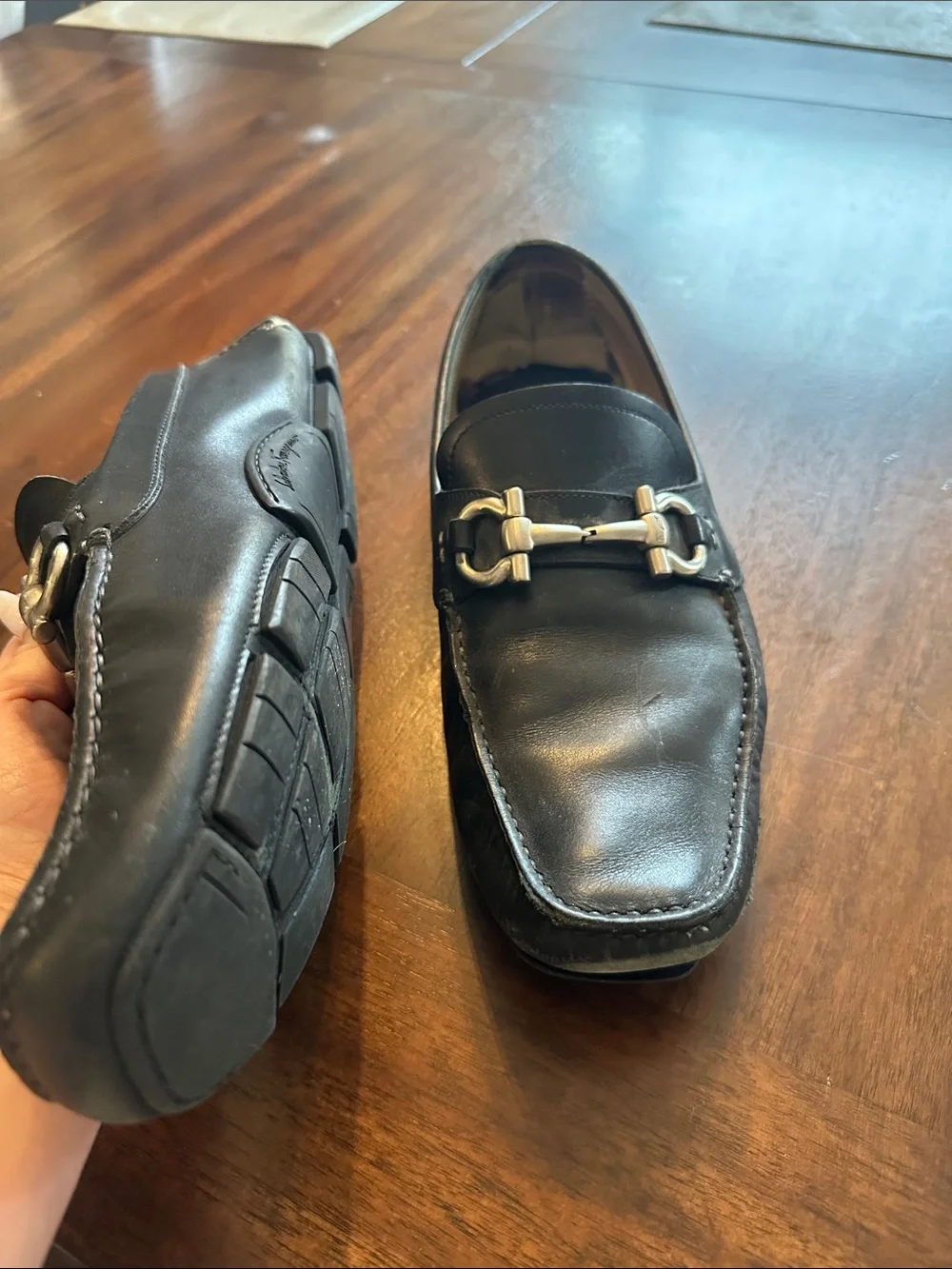 Salvatore Ferragamo Black Leather slip on Loafers